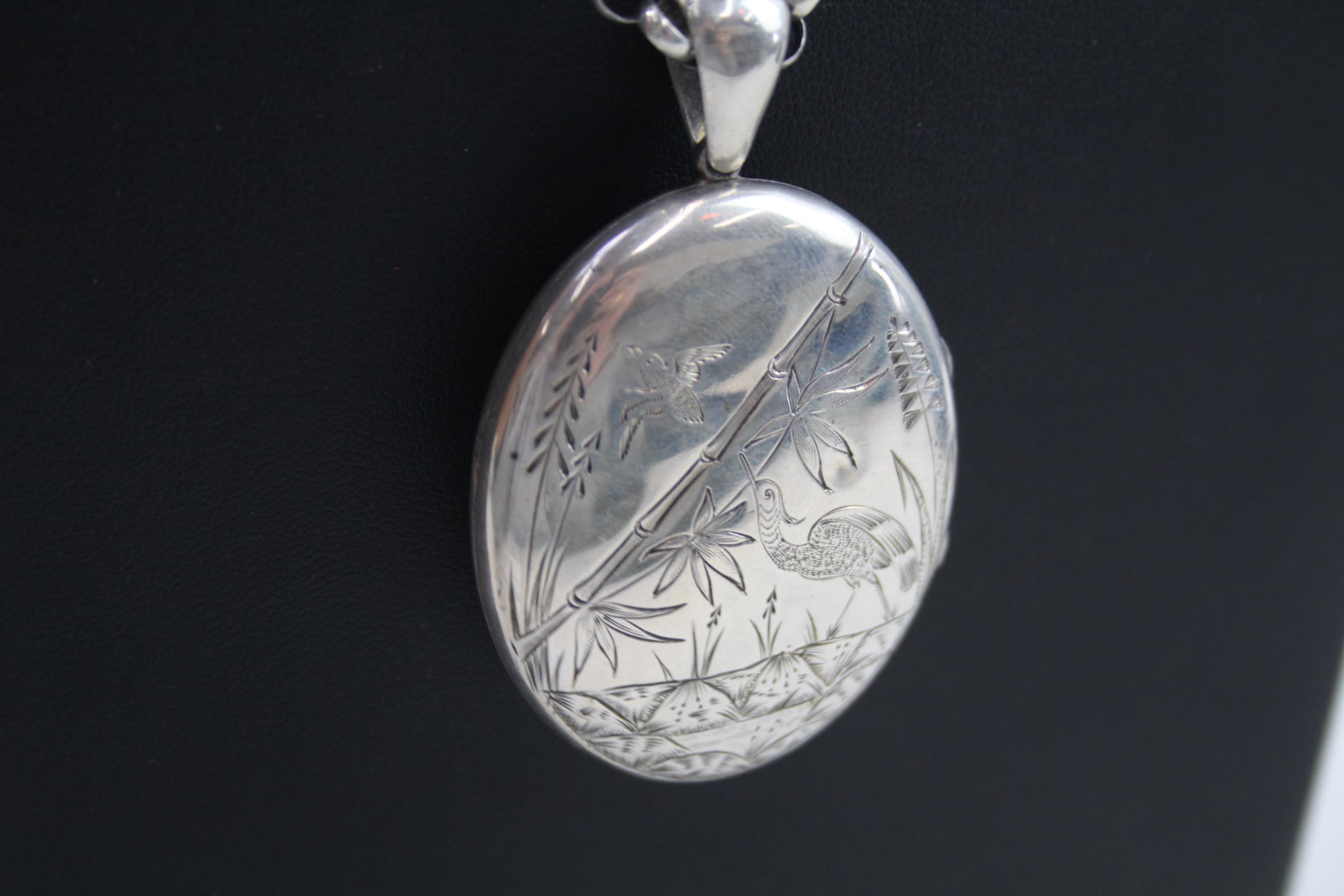 Silver aesthetic movement locket pendant necklace (37g) - Image 4 of 5