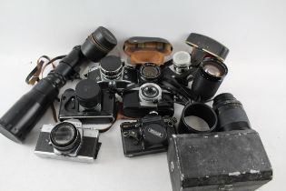 SLR Film Cameras Inc Minolta, Praktica & Zenit w/ Some Lenses Job Lot x 10 // SLR Film Cameras Inc