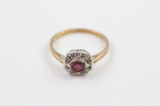 9ct gold antique diamond & ruby cluster ring (2.3g) Size Size Q