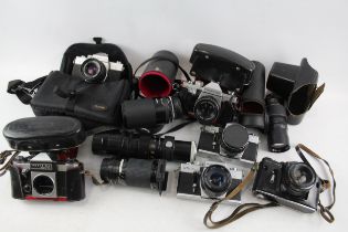 SLR Film Cameras Inc Praktica, Zenit & Pentacon w/ Some Lenses Job Lot x 10 // SLR Film Cameras
