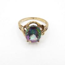 HM 9ct gold dress ring with large Mystic Topaz and diamond shoulders (2.9g) Size N