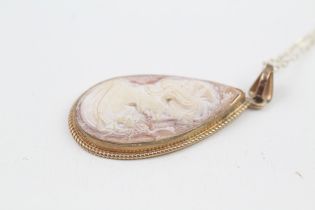 9ct gold vintage shell female portrait cameo pendant necklace (4.2g)