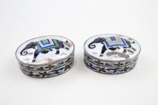 2 x Vintage .925 Sterling Silver Middle Eastern Enamel Pill / Trinket Boxes 73g // Diameter - 5.