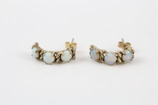 9ct gold vintage opal c-hoop earrings with scroll backs (3.3g)