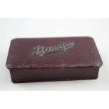 Antique Edwardian Leather Triple Stamp Box w/ 1903 Sterling Spell-Out Detail // Diameter - 11cm In