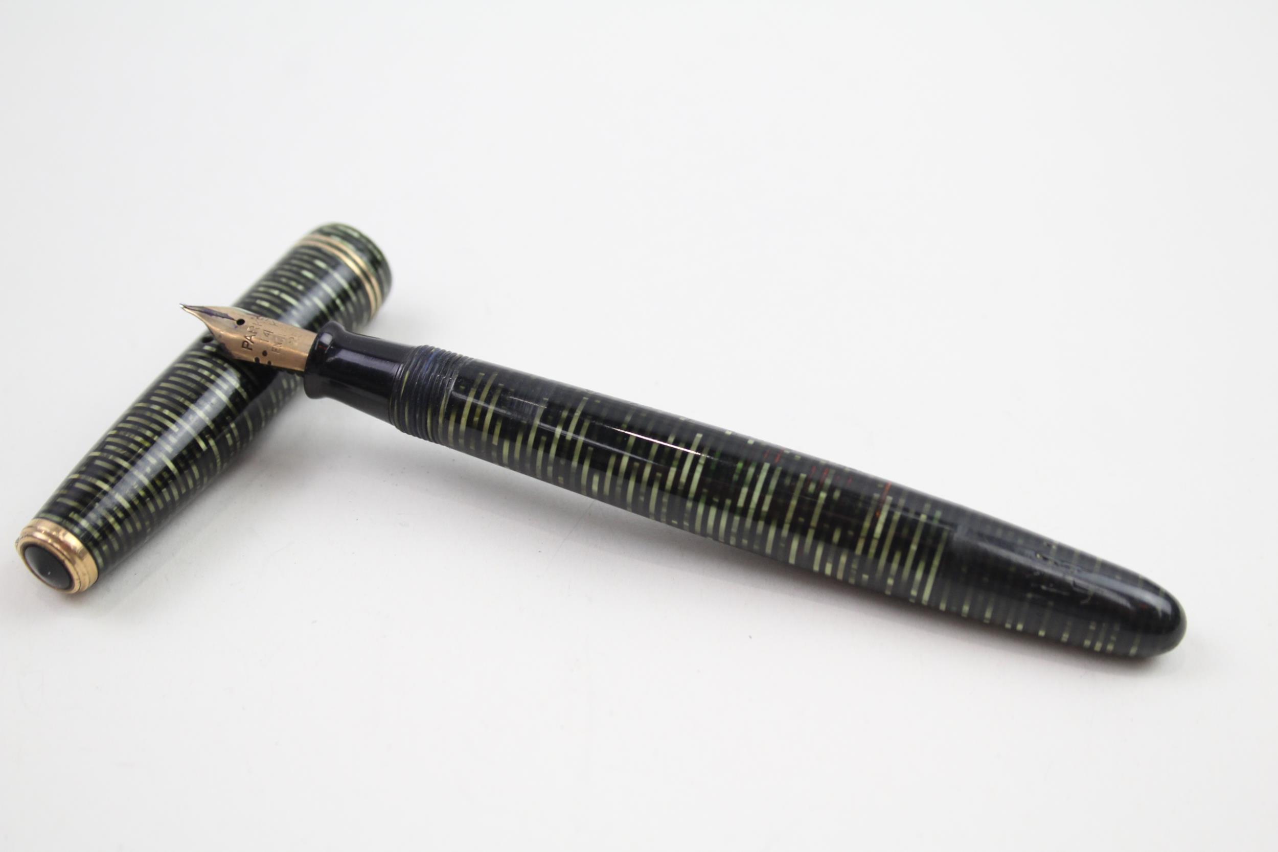 Vintage PARKER Vaccumatic Green Fountain Pen w/ 14ct Gold Nib WRITING // Dip Tested & WRITING In