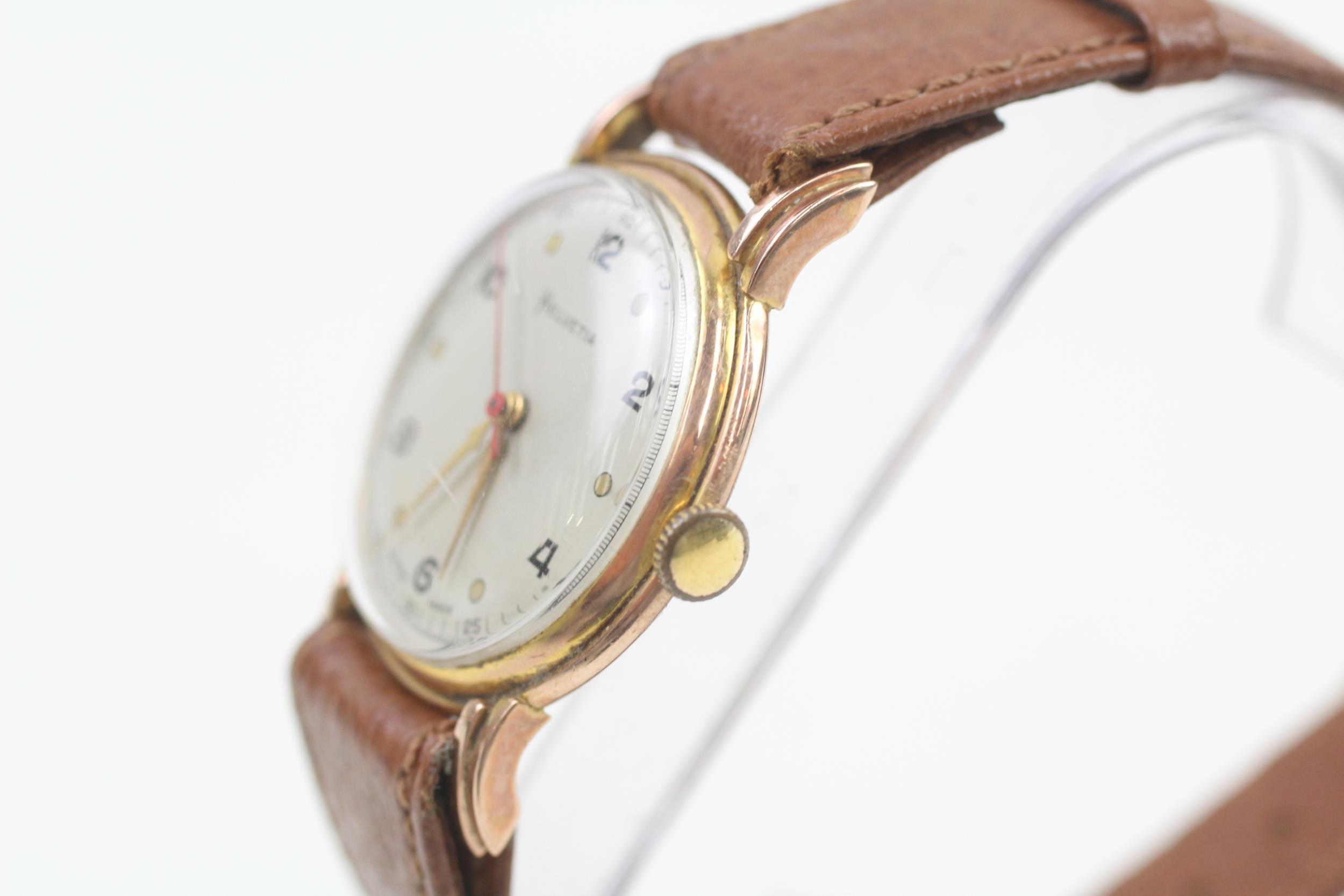 HELVETIA 9ct Gold Cased Gents Vintage 1930's WRISTWATCH Hand-wind WORKING // HELVETIA 9ct Gold Cased - Image 3 of 6