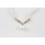 14ct gold diamond & cultured pearl pendant necklace (8.5g)