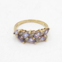 9ct gold diamond & tanzanite dress ring (2.9g) Size P 1/2