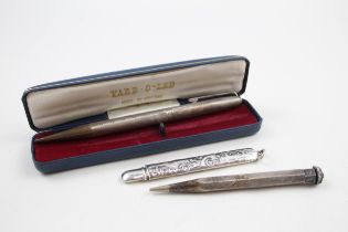 3 x Vintage Stamped .925 STERLING SILVER Pencils Inc Propelling, Yard O Led 51g // UNTESTED In