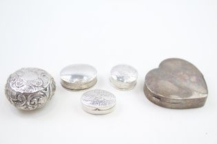 5 x Antique / Vintage Hallmarked .925 Sterling Silver Pill / Trinket Boxes (64g) // In antique /