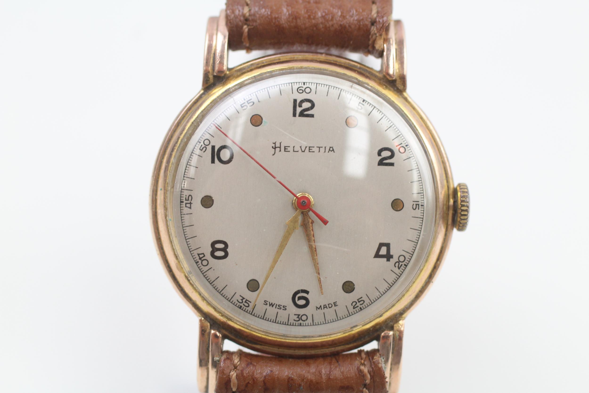 HELVETIA 9ct Gold Cased Gents Vintage 1930's WRISTWATCH Hand-wind WORKING // HELVETIA 9ct Gold Cased - Image 2 of 6