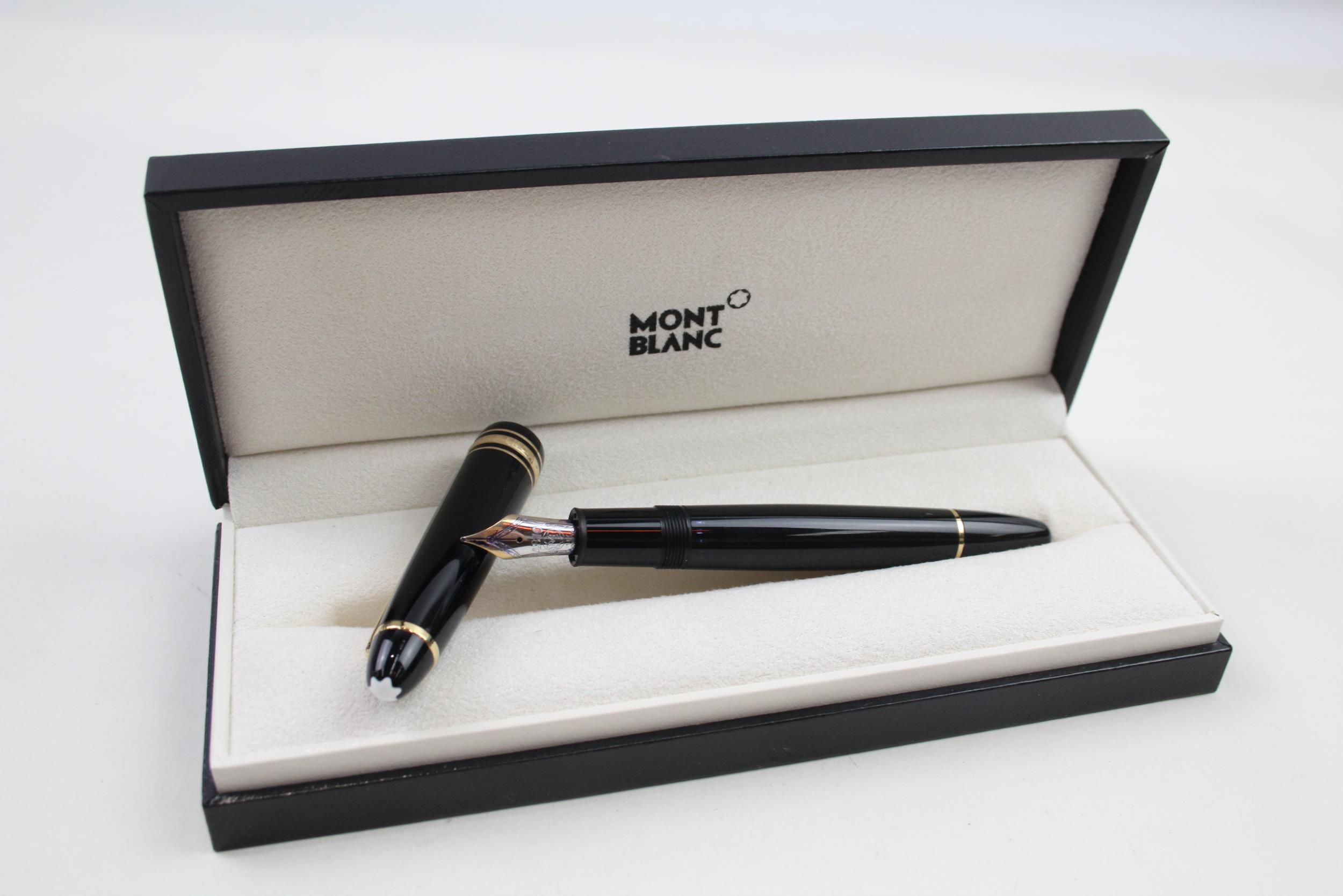 MONTBLANC Meisterstuck Black Fountain Pen w/ 14ct White Gold Nib WRITING Boxed // Dip Tested &