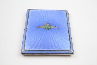 Vintage Hallmarked 1935 Birmingham Sterling Silver RAF Enamel Compact (92g) // w/ Blue Guilloche