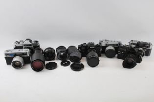SLR Film Cameras Inc Yashica, Chinon & Ricoh w/ Some Lenses Job Lot x 10 // SLR Film Cameras Inc