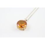 9ct gold citrine round single stone pendant necklace (10.4g)