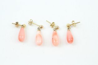 2x 9ct gold polished coral drop earrings with scroll backs (2.6g)