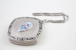 Antique / Vintage .900 Silver Ladies Vanity Compact w/ Guilloche Enamel (92g) // XRF TESTED FOR