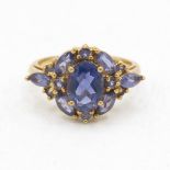 9ct gold iolite cluster ring (3.4g) Size N 1/2