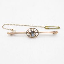 9ct gold antique opal & sapphire spider bar brooch with base metal pin (3.4g)