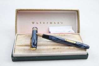 Vintage WATERMAN W5 Navy Fountain Pen w/ 14ct Gold Nib WRITING Boxed // Dip Tested & WRITING In