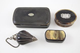 Antique Horn Snuff Boxes Inc Thistle, .925 Silver Accent, Tear Drop x 4 // In antique condition