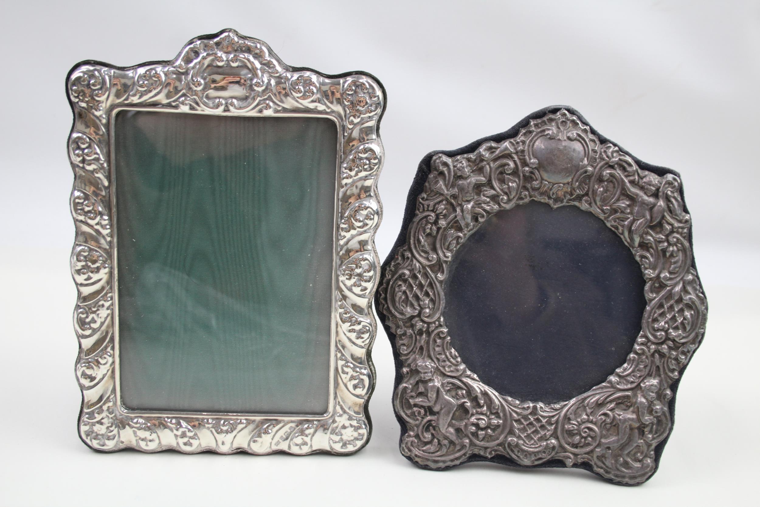 2 x Vintage HM .925 Sterling Silver Medium Photograph Frames Inc Cherubs 422g // In vintage