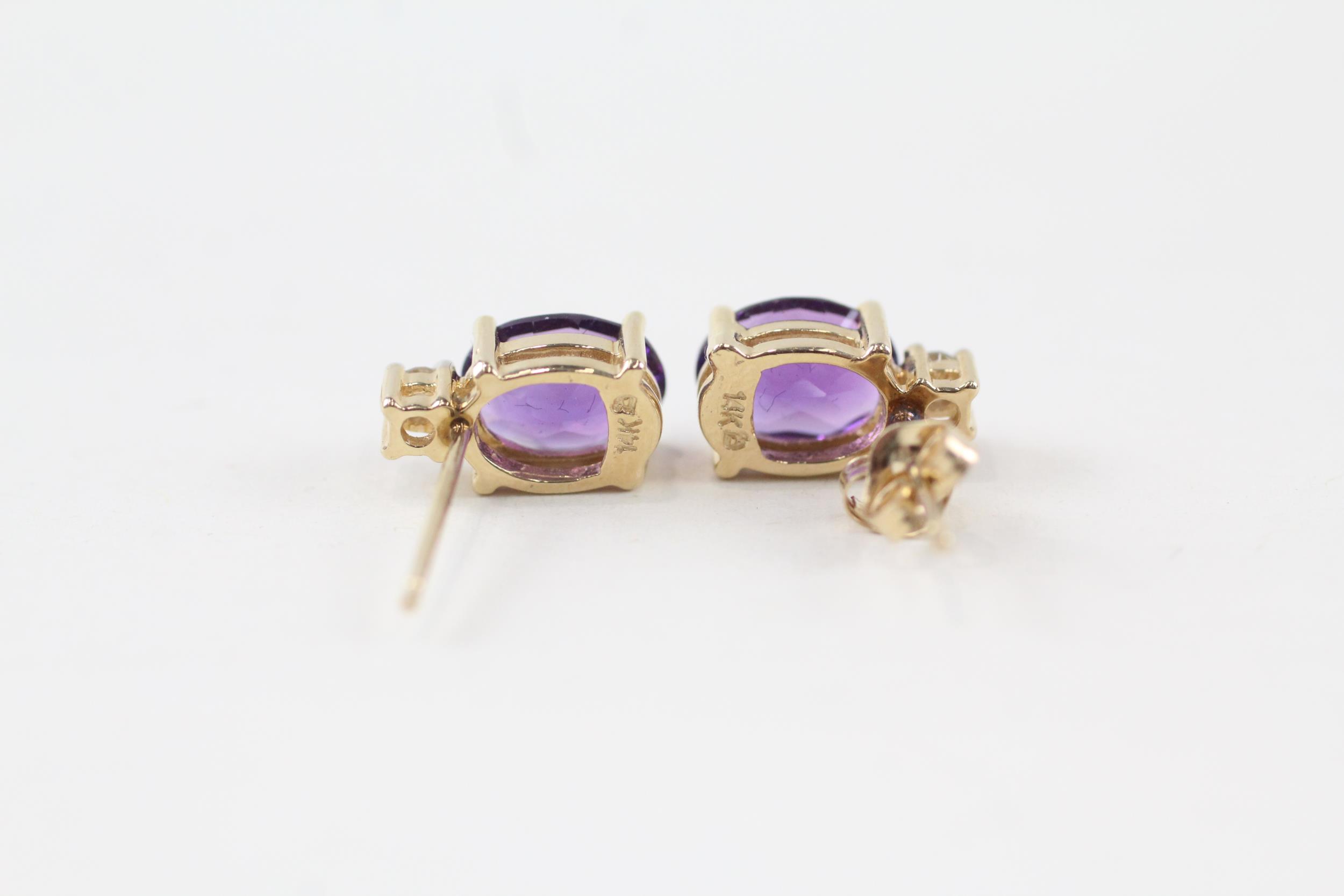 14ct gold diamond & amethyst stud earrings (2g) - Bild 3 aus 3