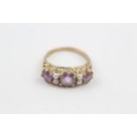 9ct gold amethyst & seed pearl seven stone ring (2.8g) Size P