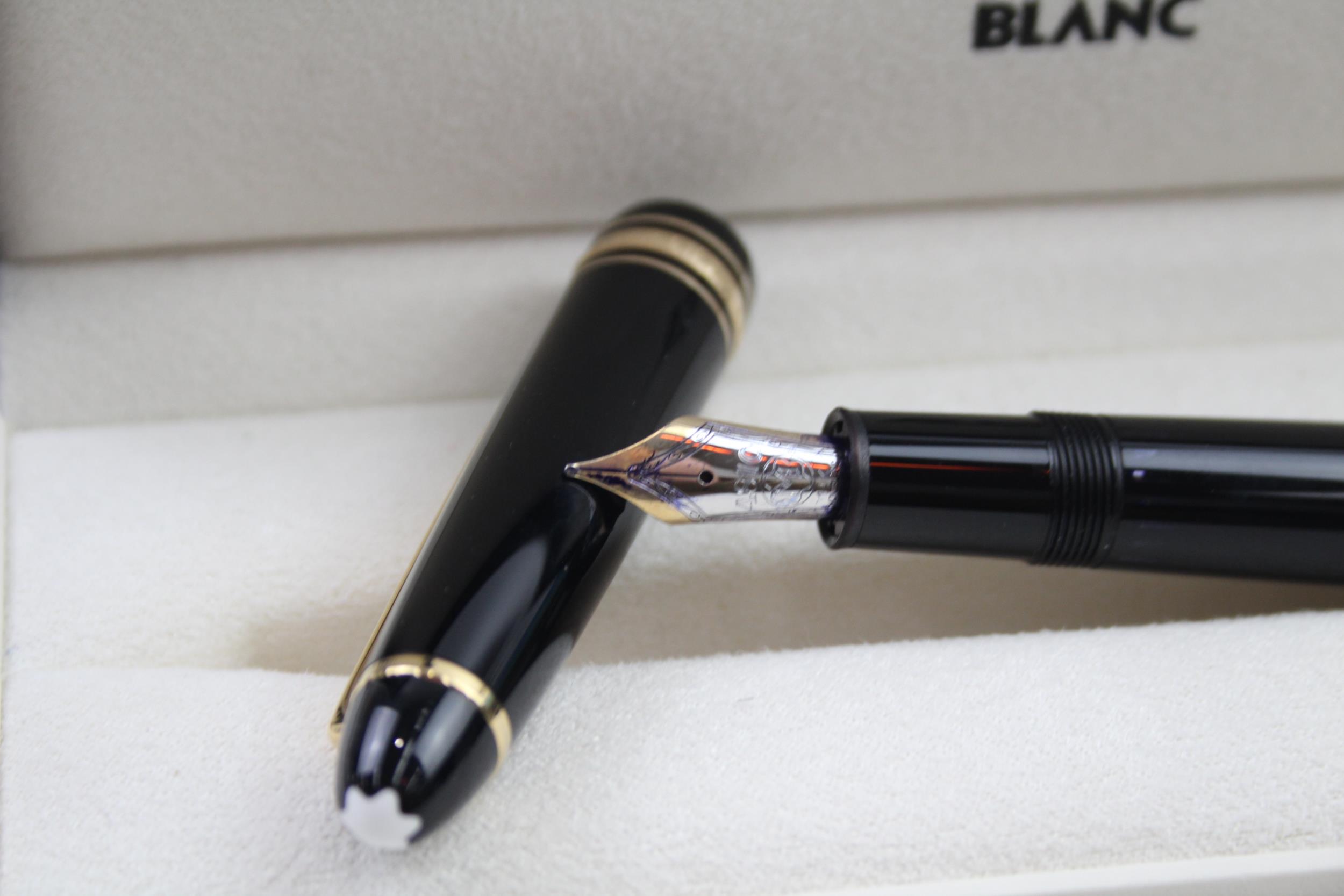 MONTBLANC Meisterstuck Black Fountain Pen w/ 14ct White Gold Nib WRITING Boxed // Dip Tested & - Image 2 of 11