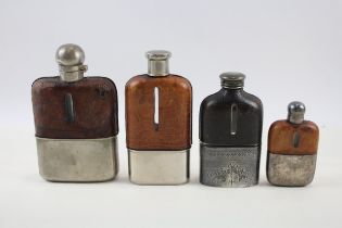 Hip Flasks Inc James Dixon & Sons Silver Plated Crocodile Skin Leather Bound x 4 // Items are in