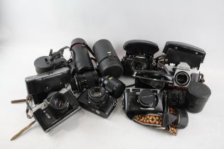 SLR Film Cameras Inc Chinon, Pentacon & Zenit w/ Some Lenses Job Lot x 10 // SLR Film Cameras Inc