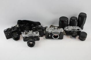 SLR Film Cameras Inc Fujica, Zenit & Praktica w/ Some Lenses Job Lot x 10 // SLR Film Cameras Inc