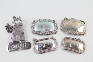 5 x Vintage Hallmarked .925 Sterling Silver Decanter Labels Inc Whisky Etc (72g) // In vintage