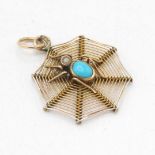 9ct gold antique turquoise & seed pearl 'spider in its web' pendant (1g)
