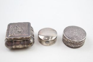 3 x Antique / Vintage Hallmarked .925 Sterling Silver Pill / Trinket Boxes (61g) // In antique /