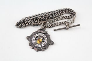 Silver antique watch chain with fob (37g)