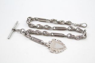 Silver antique watch chain with fancy link and fob (45g)