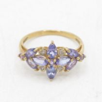 9ct gold diamond & tanzanite floral cluster ring (2.1g) Size P