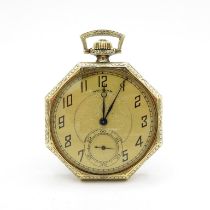 Waltham Gent's vintage rolled gold P/watch handwind working Octagonal case/machine engraved caseback