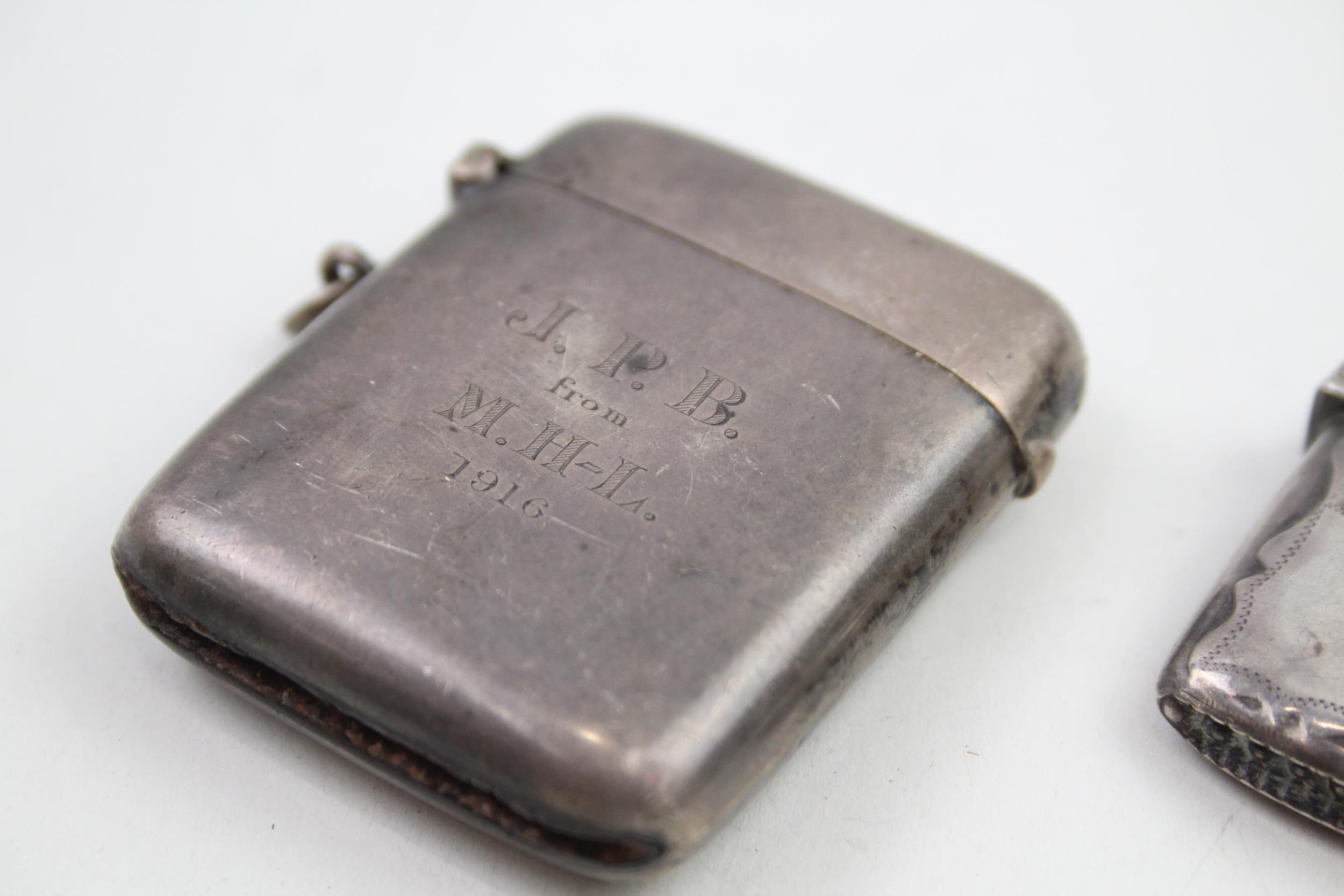 2 x Antique HM .925 Sterling Silver Vesta / Match Cases Inc Edwardian (53g) // In antique - Image 2 of 5