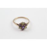 9ct gold amethyst & peridot floral cluster ring (2.2g) Size Q