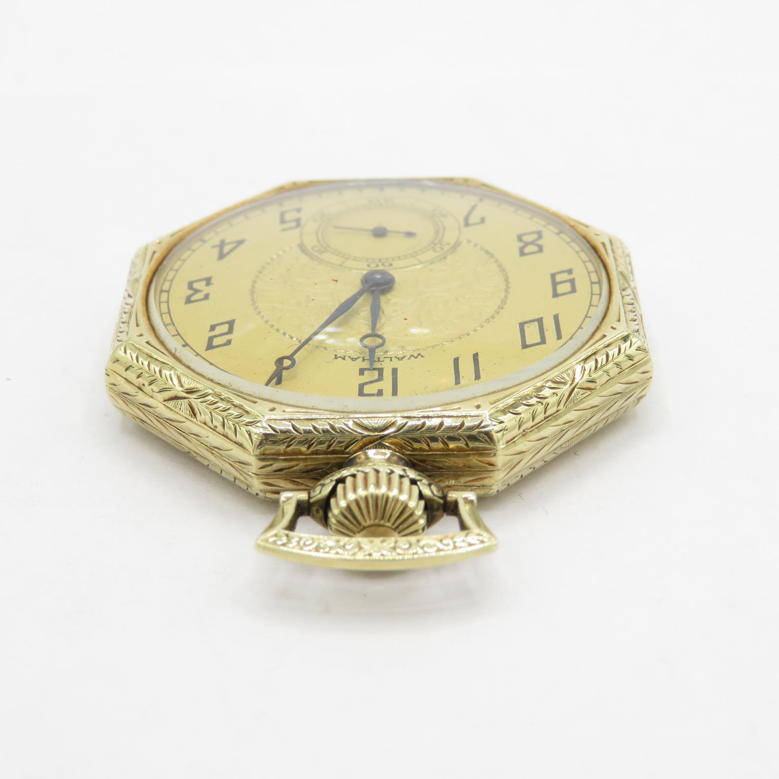 Waltham Gent's vintage rolled gold P/watch handwind working Octagonal case/machine engraved caseback - Image 4 of 6