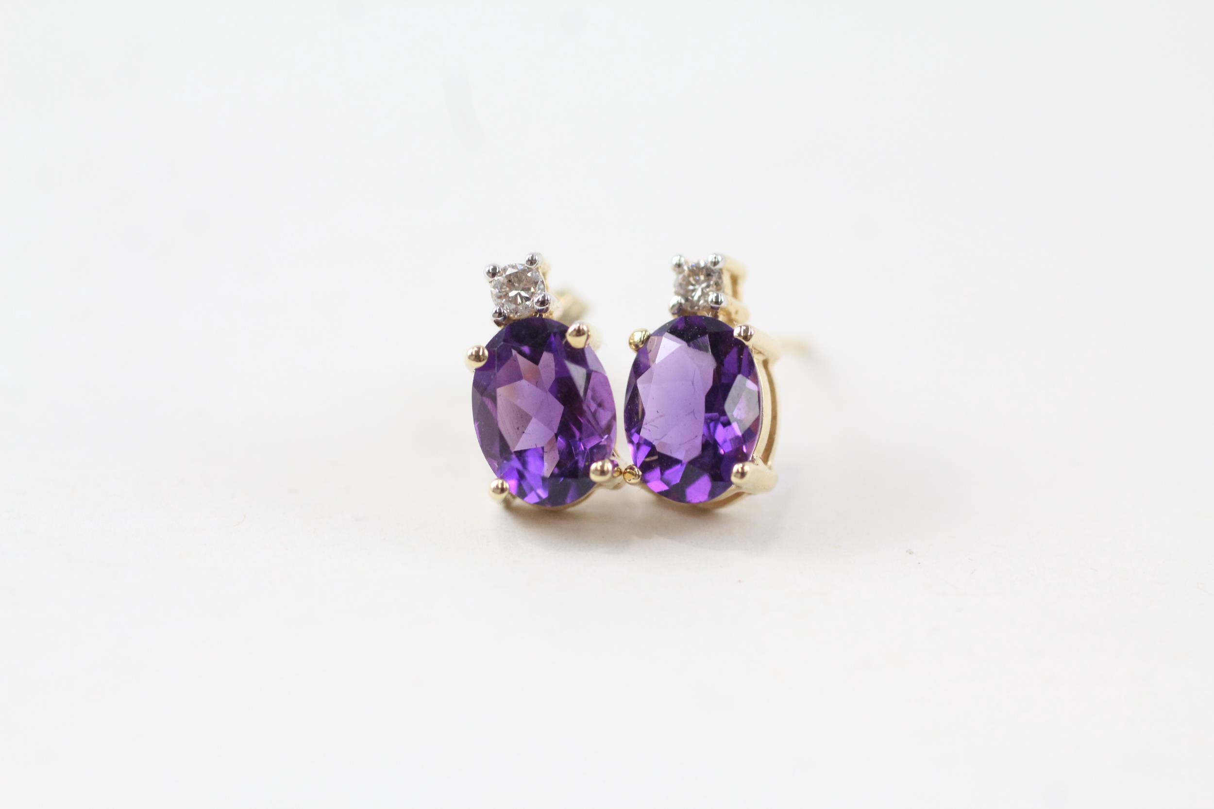 14ct gold diamond & amethyst stud earrings (2g)