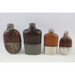 4 x Hip Flasks Inc Crocodile / Ostrich Skin, Silver Plated // Items are in vintage condition Signs