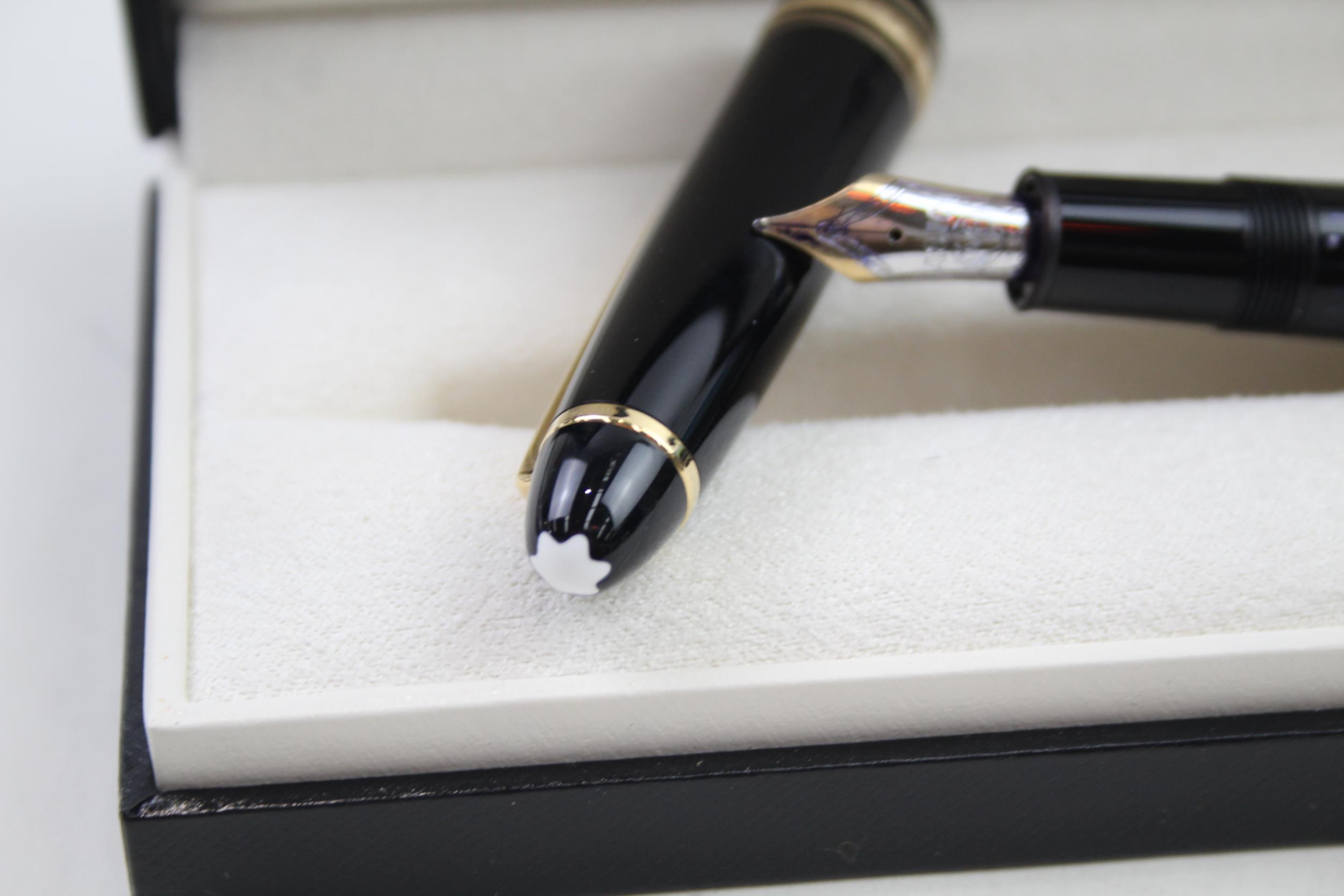 MONTBLANC Meisterstuck Black Fountain Pen w/ 14ct White Gold Nib WRITING Boxed // Dip Tested & - Image 3 of 11