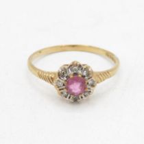 9ct gold diamond & pink sapphire floral cluster ring (1.4g) Size Q