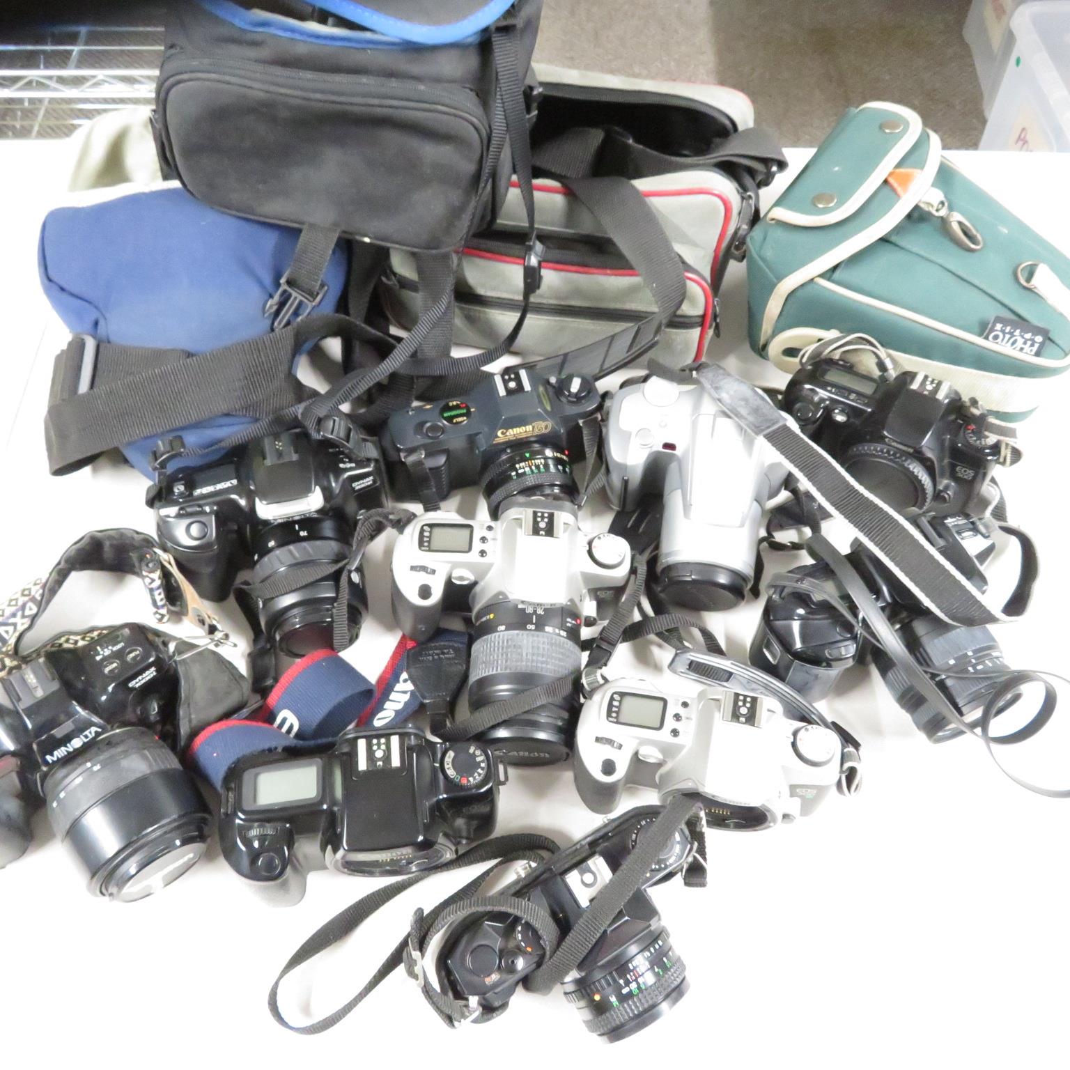 SLR Film Cameras Inc Canon, Olympus & Minolta w/ Some Lenses Job Lot x 10 // SLR Film Cameras Inc