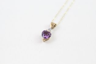 9ct gold diamond & amethyst heart pendant necklace (1.3g)