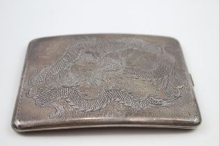 Vintage Stamped .900 Chinese SILVER Curved Cigarette Case w/ Dragon Detail 139g // w/ Personal